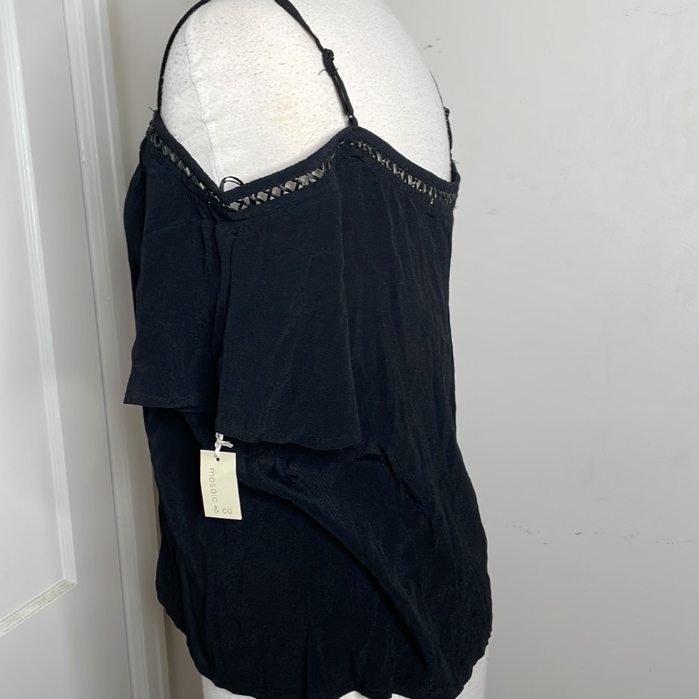 Mosaic & Co Black Boho Peasant Top Blouse - image 3